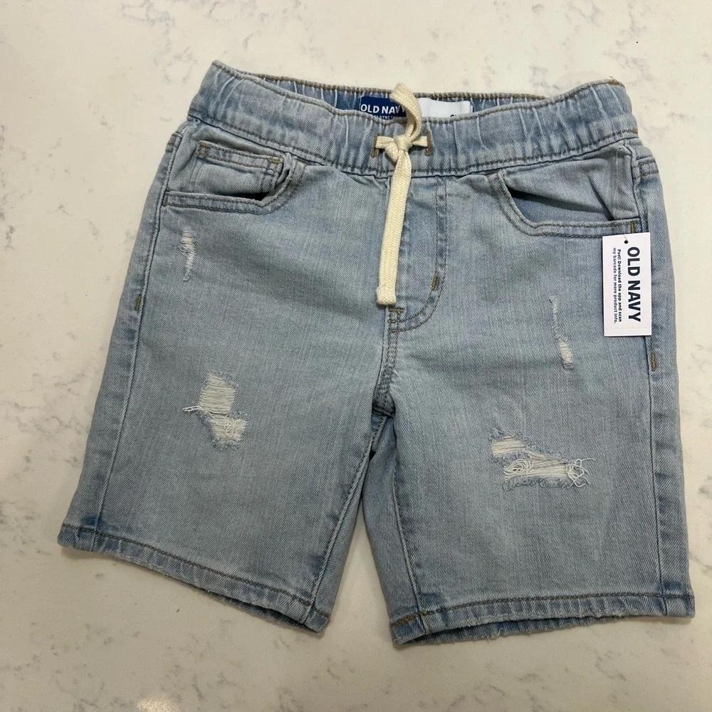 Old Navy Light Blue Denim Shorts with High Waist and Distressed Look for boy